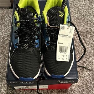 Reebok Black and Blue Sneakers with Green Highlights